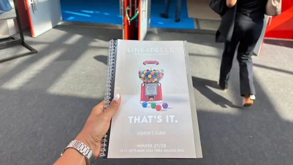 LG Shoes - Footwear AW 2027/28 trends: what brands should consider before development starts 4 LINEAPELLE Milano Winter 27/28 visitor guide photographed during the LG Shoes visit to the international materials and components fair.