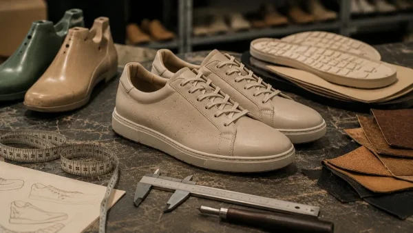 Footwear quality control process focused on fit consistency and sizing precision inside a European shoe manufacturing environment.