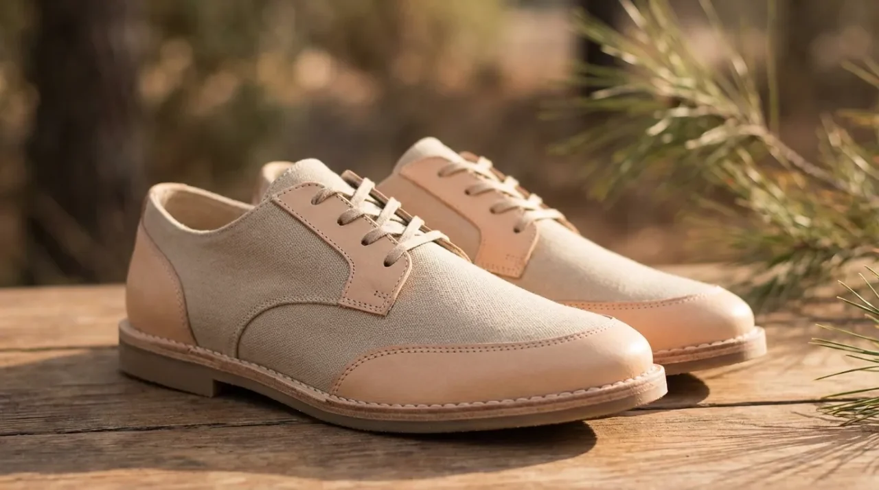 Shoes produced with the Montado method, showcasing natural materials and sustainable Portuguese footwear manufacturing.