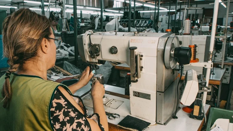 Leather footwear production process inside a Portuguese shoe manufacturer factory